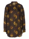 Uma Wang Long Sleeve Collared Printed Top In Brown