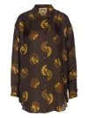 Uma Wang Long Sleeve Collared Printed Top In Brown