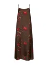 Uma Wang Floral Printed Midi Dress With Adjustable Straps In Brown