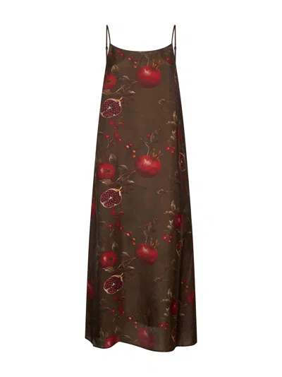 Uma Wang Printed Viscose And Cupro Anaya Dress In Brown