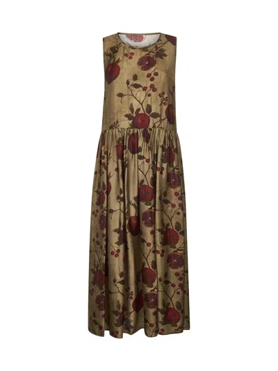 Uma Wang Printed Viscose And Cupro Ardal Midi Dress In Brown
