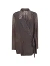Uma Wang Printed Wrap Jacket In Brown
