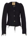 Uma Wang Distressed Frayed Hem Jacket With Front Pockets In Black