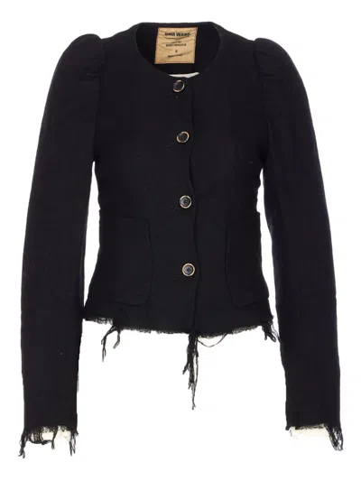UMA WANG PUFF-SLEEVE FRAYED-HEM JACKET