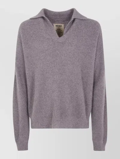 Uma Wang Raccoon Wool Long Sleeve Polo Sweater In Gray