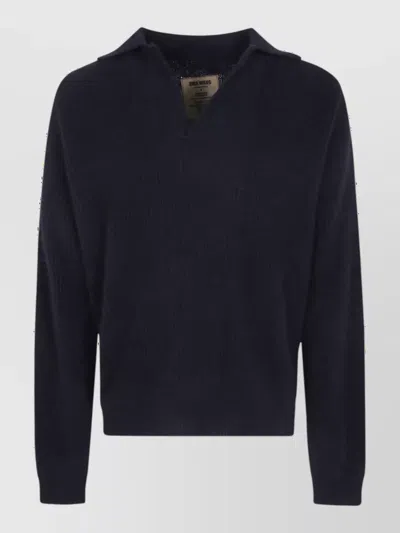 Uma Wang Raccoon Wool Long-sleeve Polo Sweater In Blue