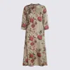 Uma Wang Red And Green Viscose Agina Dress In Gold