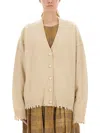 Uma Wang Relaxed Fit Cashmere Cardigan With V-neckline And Distressed Edges In Neutral