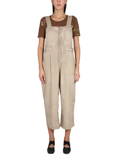 Uma Wang Relaxed-fit Wide-leg Salopette With Adjustable Straps In Beige