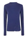 Uma Wang Ribbed Frayed Sweater In Blue