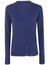Uma Wang Ribbed Frayed Sweater In Blue
