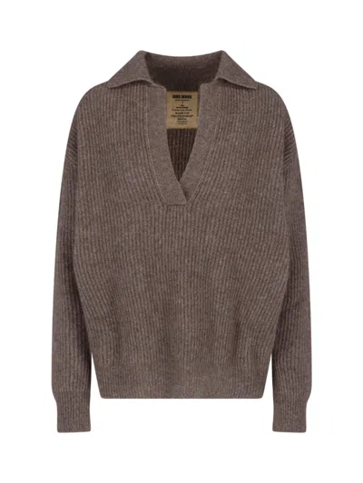 Uma Wang Ribbed Alpaca Blend Polo Sweater In Brown