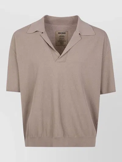 Uma Wang Ribbed Crepe Polo Shirt Short Sleeves In Brown