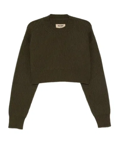 Uma Wang Ribbed Cropped Knit Sweater In Green
