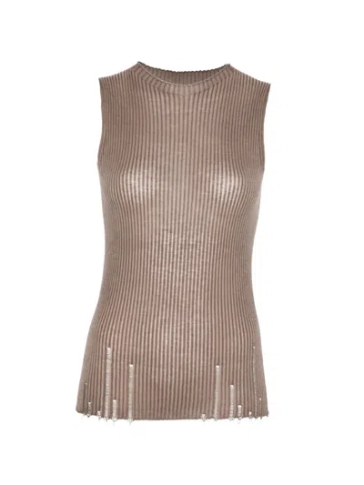 Uma Wang Ribbed Distressed Top In Neutral
