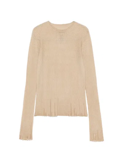 Uma Wang Ribbed Frayed Blouse In Neutral