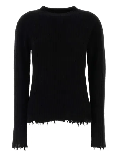 Uma Wang Black Cashmere Sweater With Frayed Details And Relaxed Fit