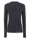 Uma Wang Ribbed Frayed-hem Sweater In Blue