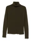 Uma Wang Ribbed Frayed-hem Sweater In Green
