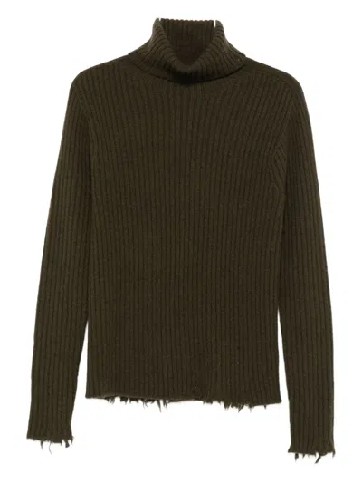 Uma Wang Ribbed Frayed-hem Sweater In Green