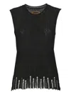 Uma Wang Ribbed Frayed-hem Top In Black