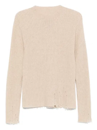 Uma Wang Ribbed Frayed-trims Sweater In Neutral
