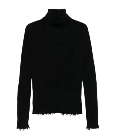 Uma Wang Ribbed Frayed-edge Sweater In Black