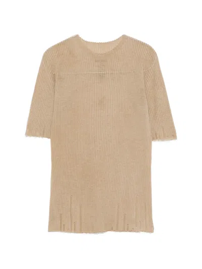 Uma Wang Ribbed Scalloped Wool T-shirt In Neutral