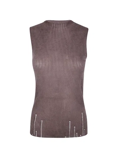 Uma Wang Ribbed Sleeveless Top In Brown