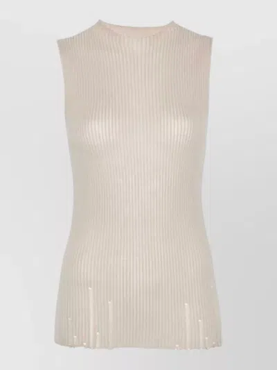 Uma Wang Ribbed Sleeveless Top Crew Neck Scalloped In Neutral