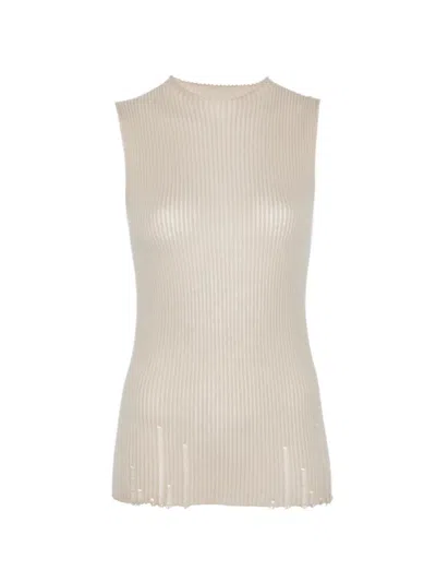 Uma Wang Ribbed Sleeveless Top Crew Neck Scalloped In Neutral