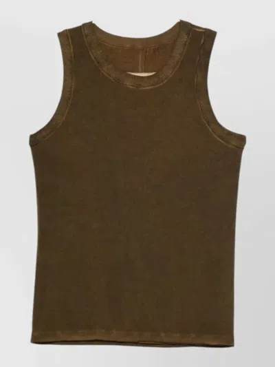 Uma Wang Ribbed Sleeveless Top Round Neck Detailing In Brown