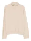 Uma Wang Ribbed Turtleneck Cashmere Sweater With Fringed Finish In Neutral