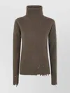 Uma Wang Ribbed Turtleneck Top Distressed Hem In Brown