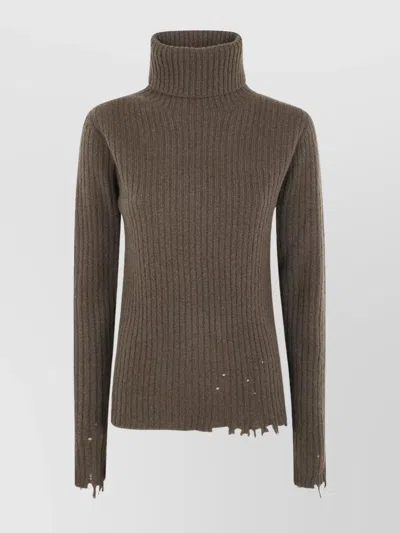 UMA WANG RIBBED TURTLENECK TOP DISTRESSED HEM