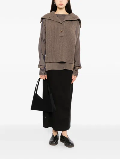 Uma Wang Ribbed-knit Button-up Top In Brown