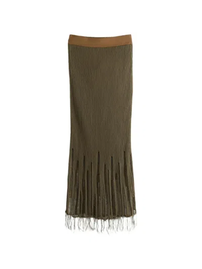 Uma Wang Ribbed-knit Distressed Skirt In Green