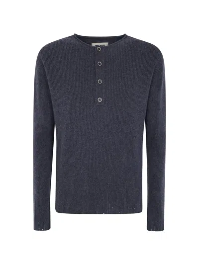 Uma Wang Ribbed-knit Henley Polo Shirt In Gray