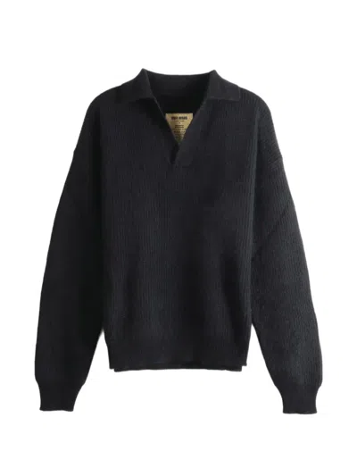 Uma Wang Ribbed-knit Spread-collar Sweater In Blue