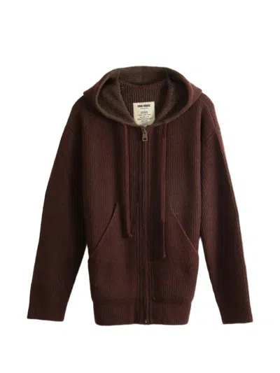 Uma Wang Ribbed-knit Zip-up Hoodie In Burgundy