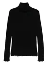 Uma Wang Roll-neck Frayed-edge Sweater In Black