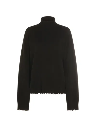 Uma Wang Roll-neck Frayed Sweater In Brown