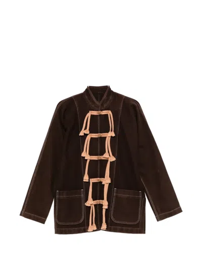 Uma Wang Rope-trim Contrast-stitched Coat In Brown