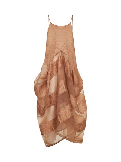 Uma Wang Rose Linen And Silk Voile Adley Long Dress In Pink