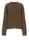 Uma Wang Round Neck Cashmere Sweater With Elastic Ribbed Trims In Green