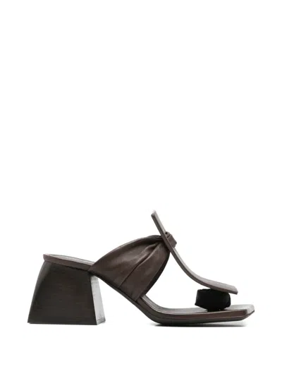 Uma Wang Ruched Square-toe Sandals In Brown