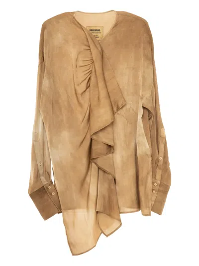Uma Wang Ruffled Asymmetrical Top In Neutral