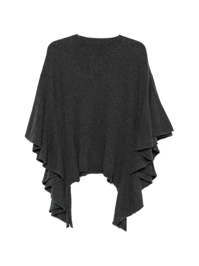 Uma Wang Cashmere Crew Neck Sweater Ruffle Sleeves In Gray