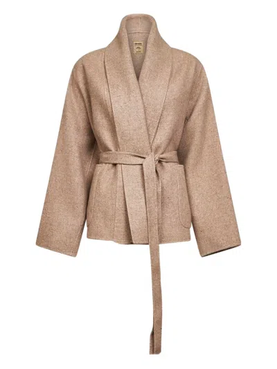 Uma Wang Shawl-collar Belted Jacket In Brown