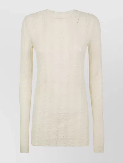 Uma Wang Sheer Textured Round Neck Long Sleeve Top In Neutral
